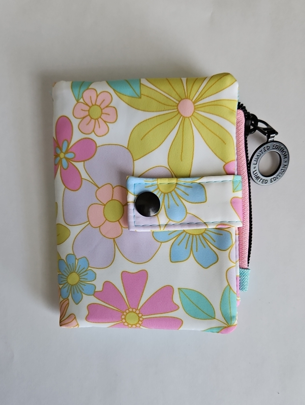 Floral Zip Wallet in Pastel Yellow Pink Blue